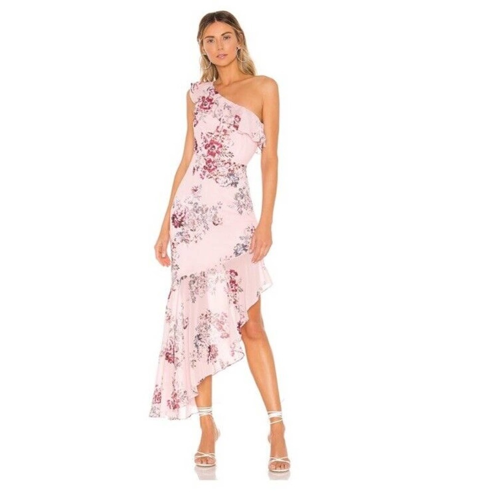 Michael Costello x Revolve Cole Pink Floral One Shoulder Dress Women’s Size M